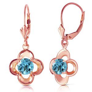 14K. GOLD LEVERBACK EARRING WITH NATURAL BLUE TOPAZ (Rose Gold)